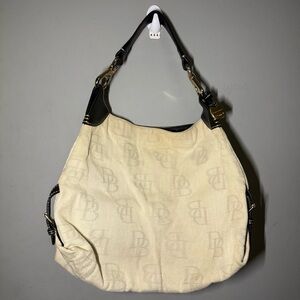 Dooney & Bourke signature monogram canvas hobo shoulder bag with leather trim